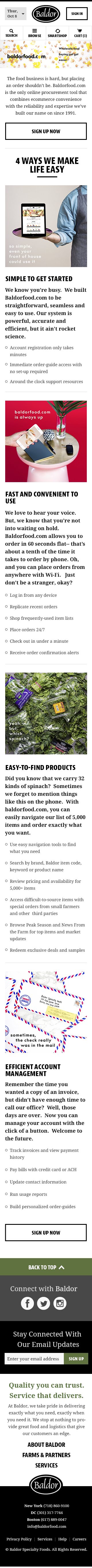 Baldor Food mobile landing page design