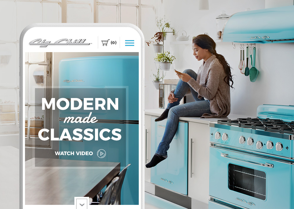 Big Chill responsive ecommerce experience shown across a mobile interface and lifestyle photography