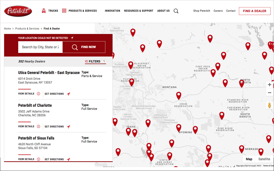 Peterbilt location-based user journey