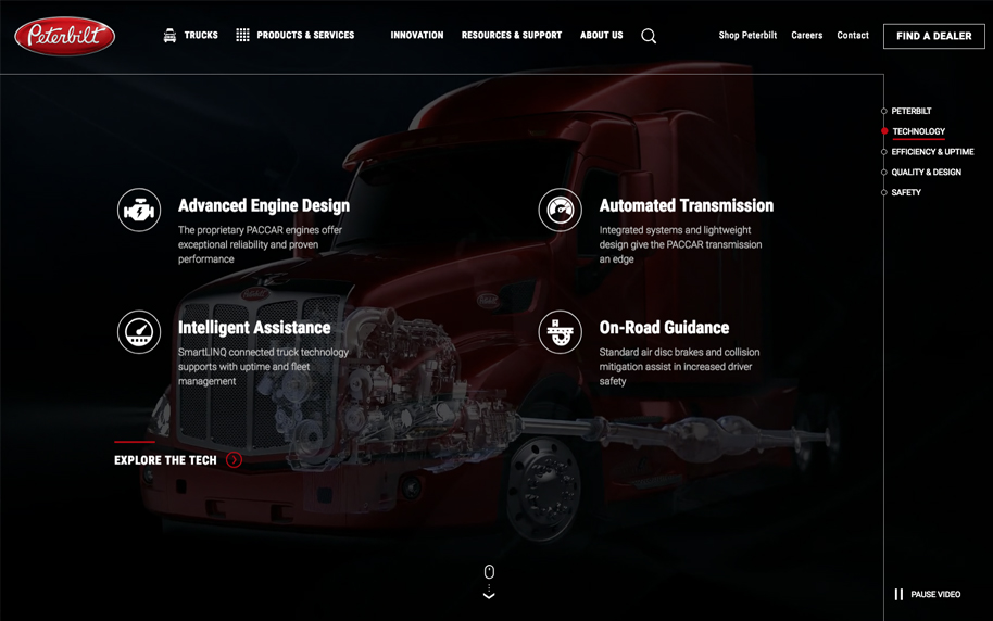 Peterbilt product storytelling interface